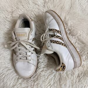 ADIDAS • Grand Court White + Leopard Animal Print Sneakers